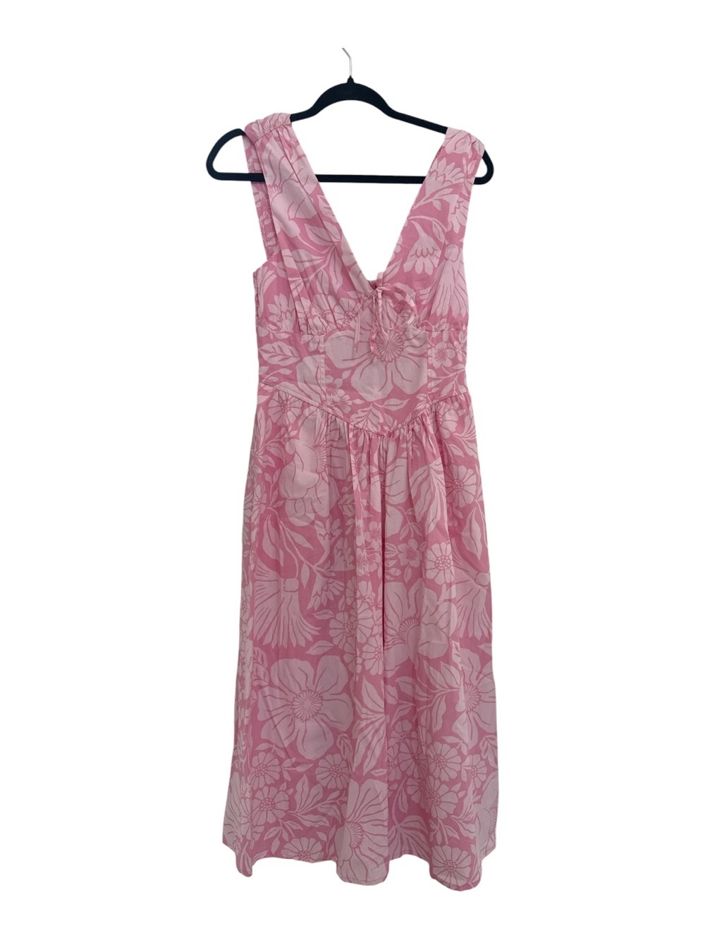 Band of the Free pink floral print and a v-neck style.